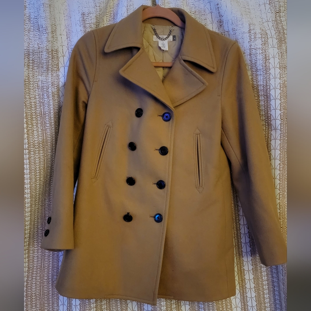 J. Crew tan double-breasted Peacoat Petite small